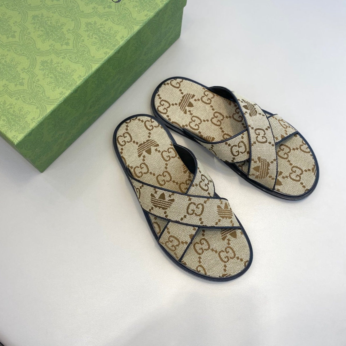 GG x Adidas Men's Sandals Slide Brown Canvas 558910