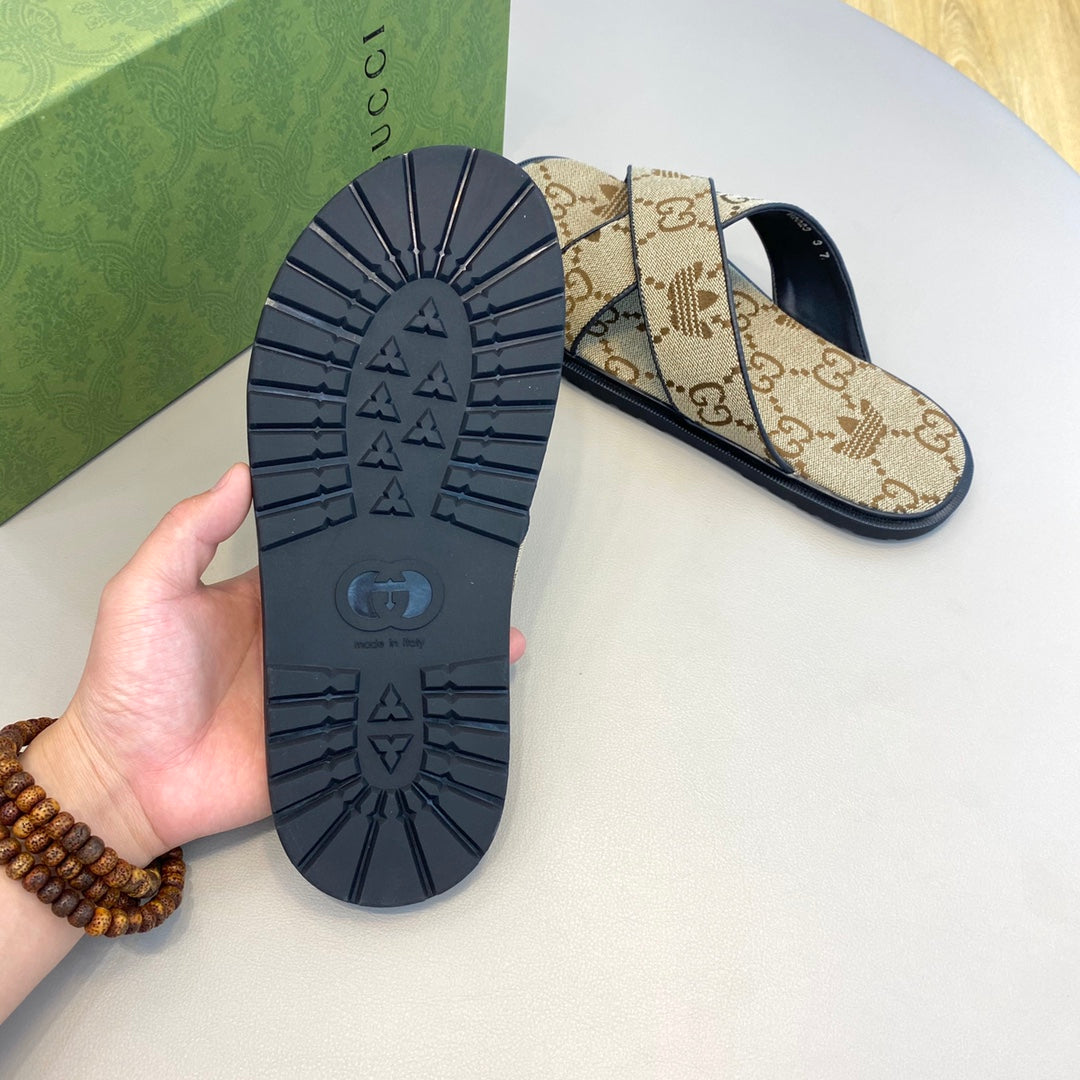 GG x Adidas Men's Sandals Slide Brown Canvas 558910