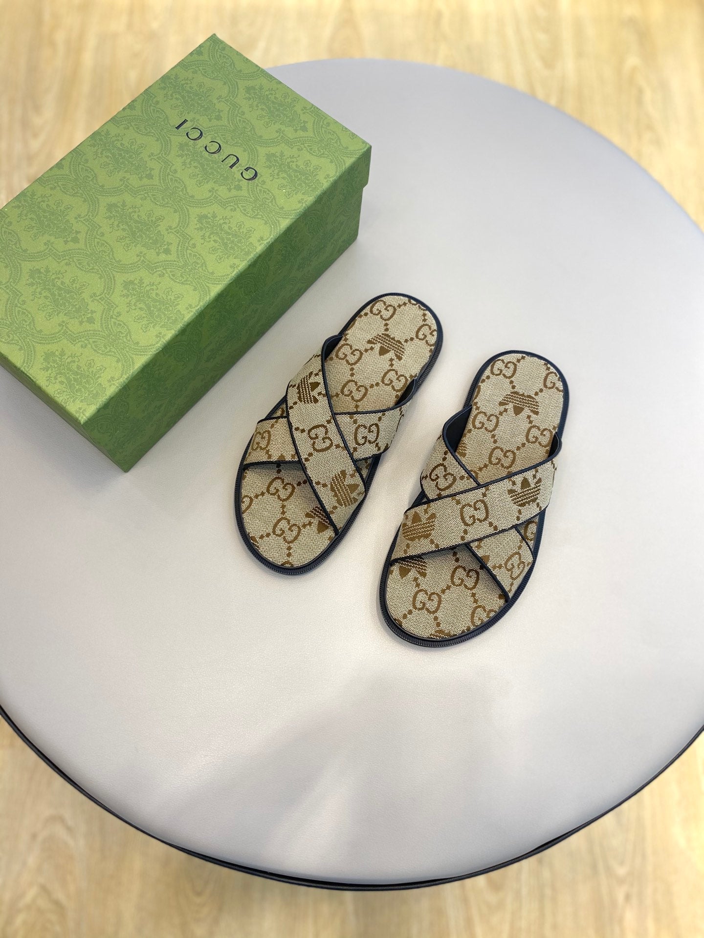 GG x Adidas Men's Sandals Slide Brown Canvas 558910