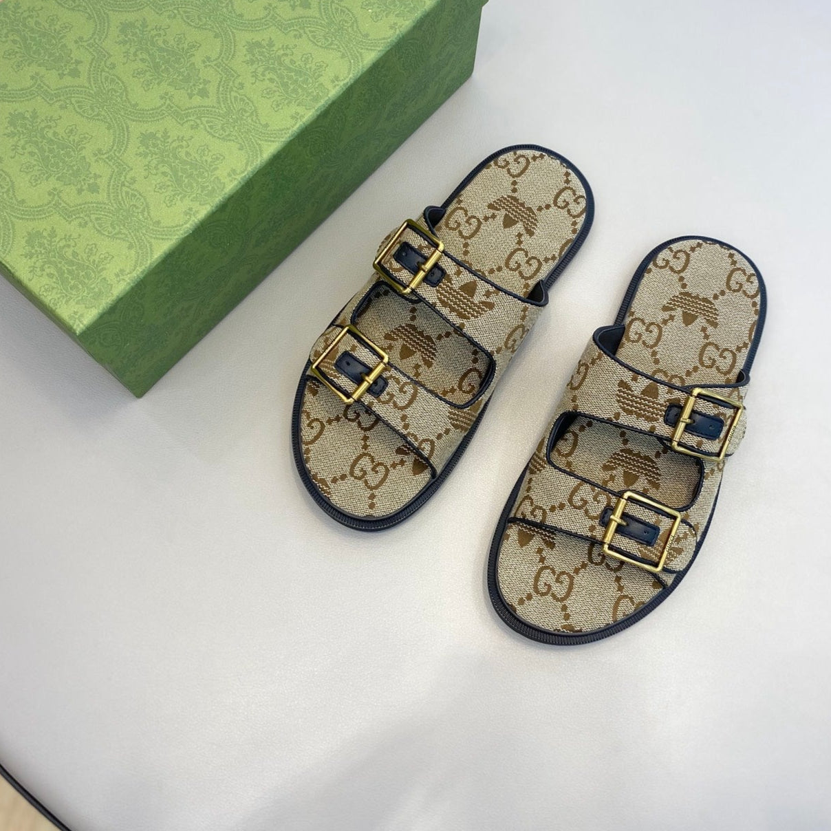 GG x Adidas Men's Sandals Slide Brown Canvas 558909