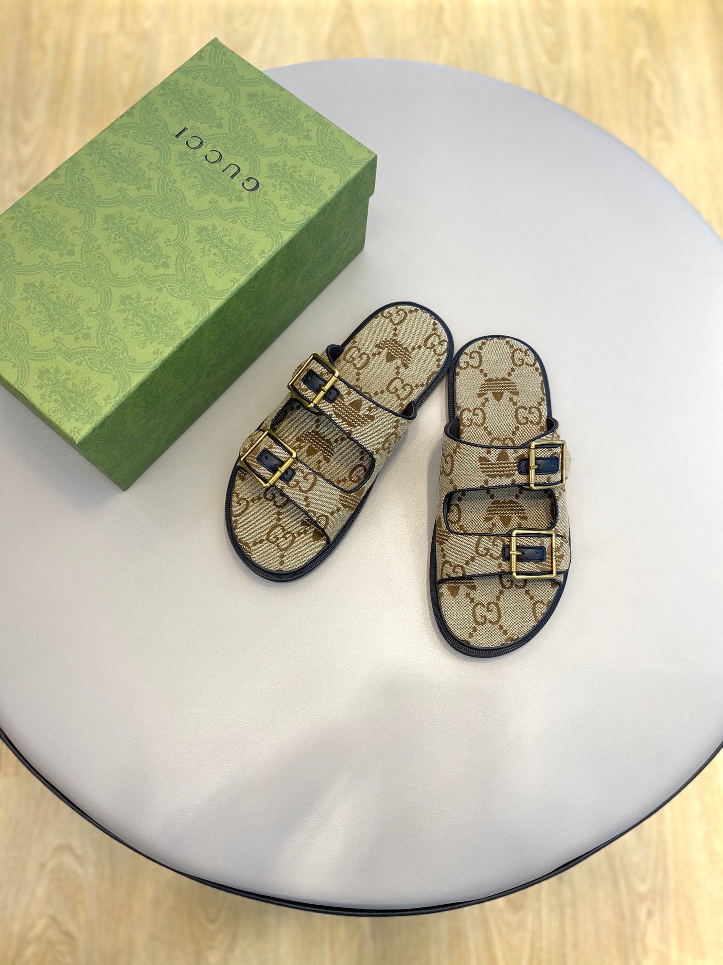 GG x Adidas Men's Sandals Slide Brown Canvas 558909