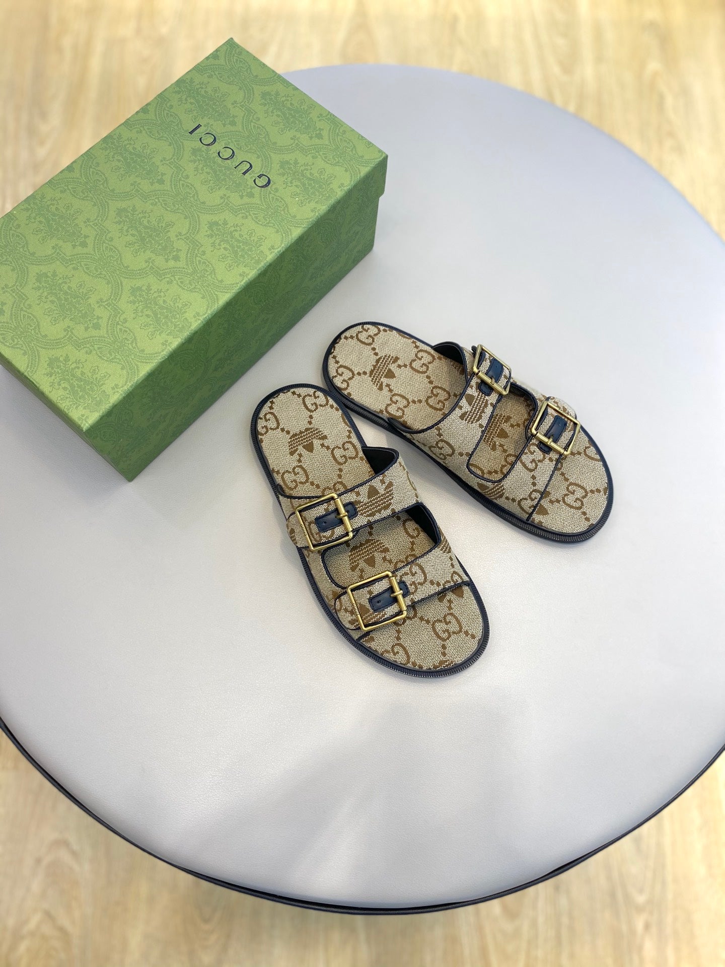 GG x Adidas Men's Sandals Slide Brown Canvas 558909