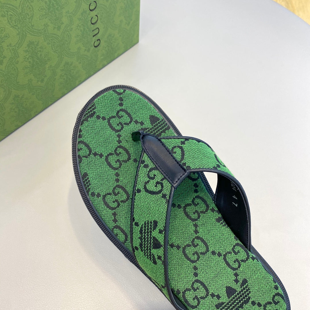 GG x Adidas Men's Thong Sandals Green Canvas 558903