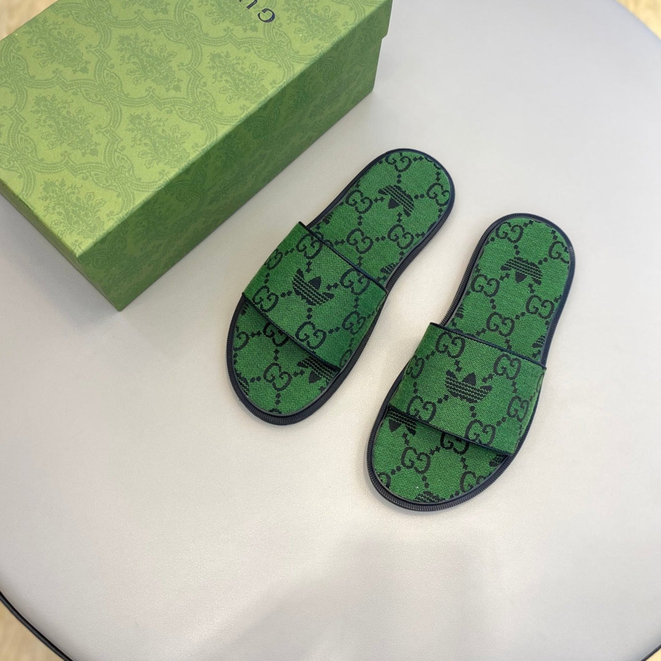 GG x Adidas Men's Sandals Slide Green Canvas 558904