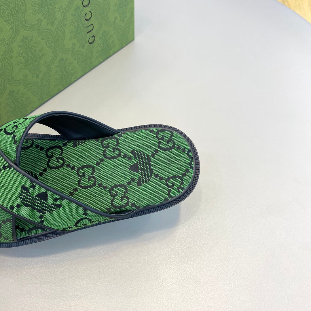 GG x Adidas Men's Sandals Slide Green Canvas 558905