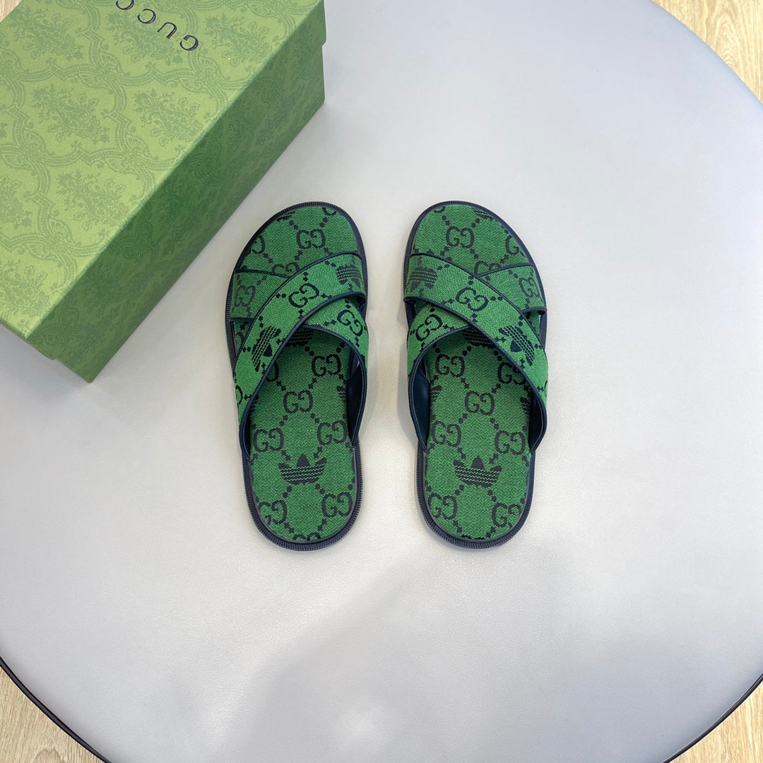 GG x Adidas Men's Sandals Slide Green Canvas 558905