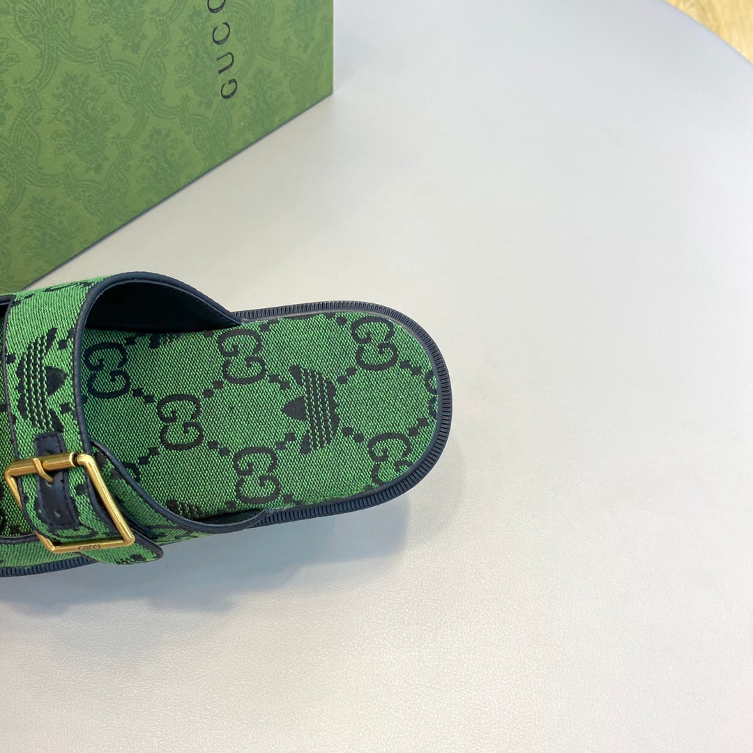 GG x Adidas Men's Sandals Slide Green Canvas 558906