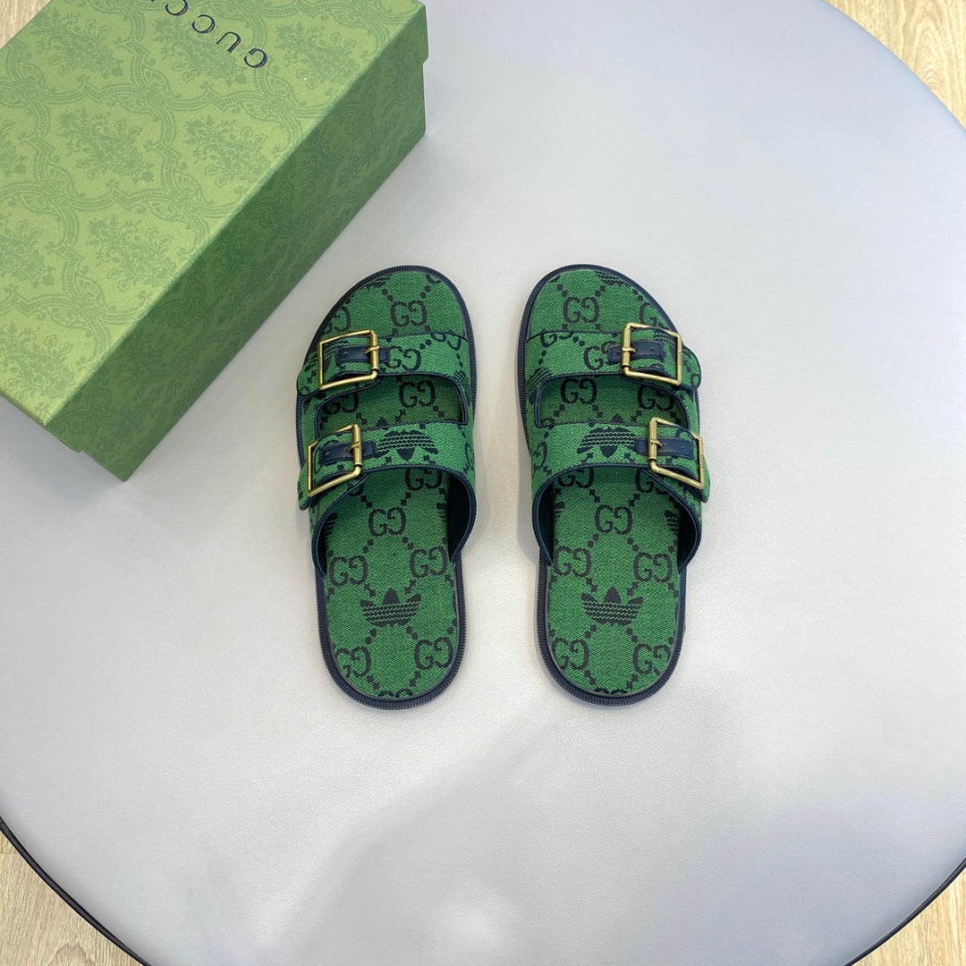 GG x Adidas Men's Sandals Slide Green Canvas 558906