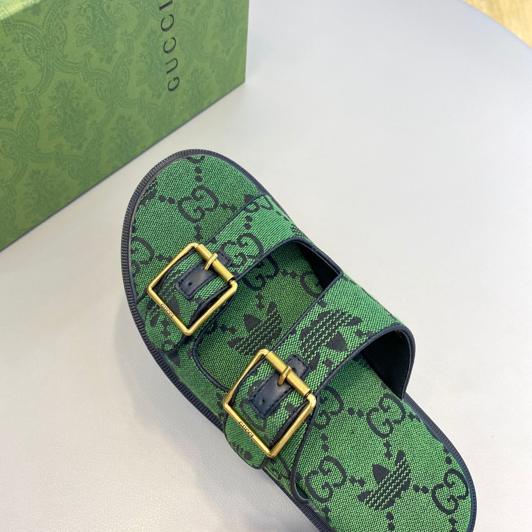 GG x Adidas Men's Sandals Slide Green Canvas 558906