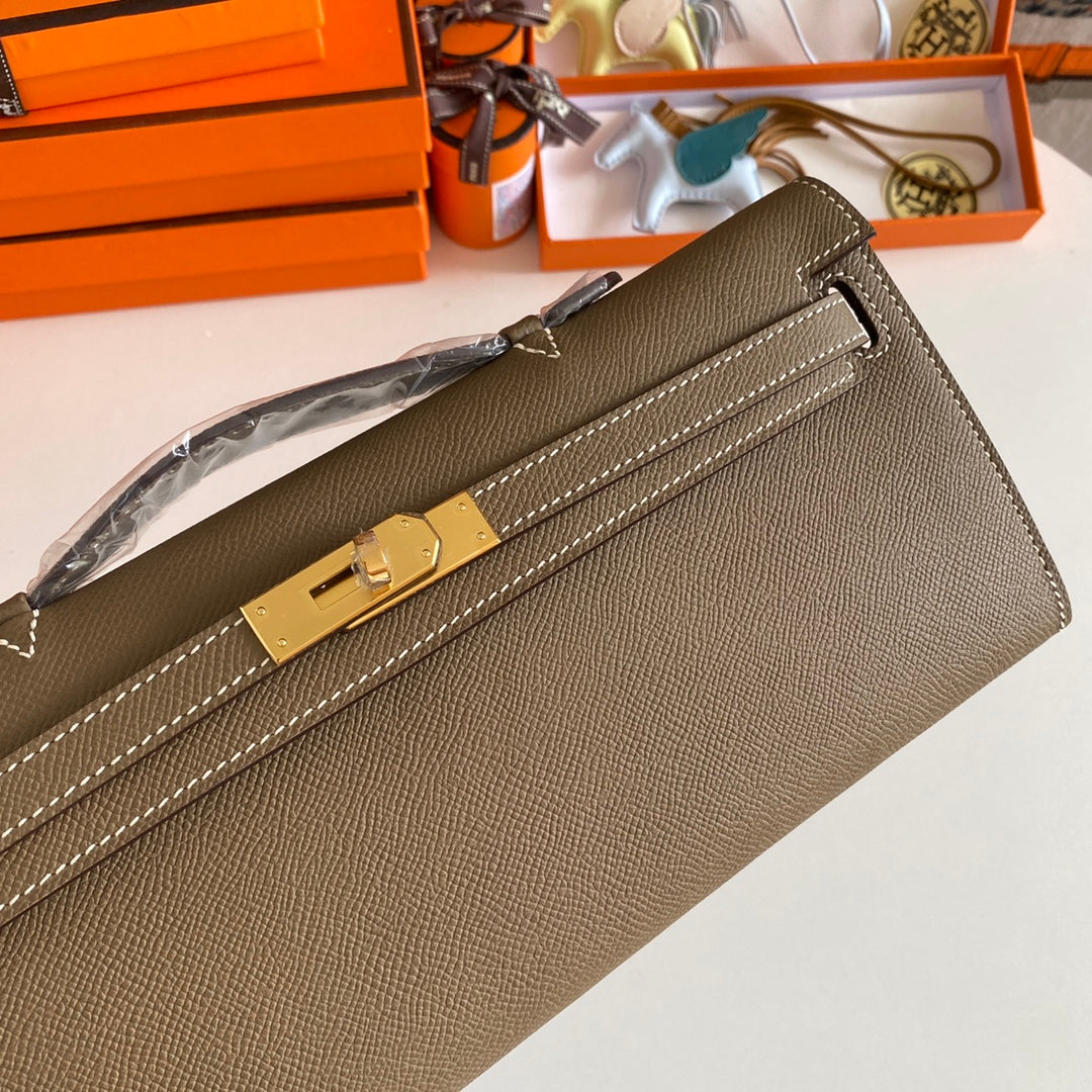 HM Kelly Cut 31 Etoupe  Epsom Leather Gold Hardware 229054