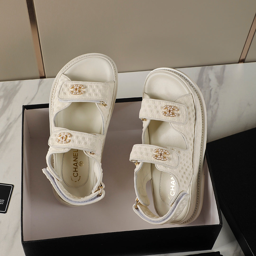 CC 25S Dad Sandal Cream Tweed Calfskin