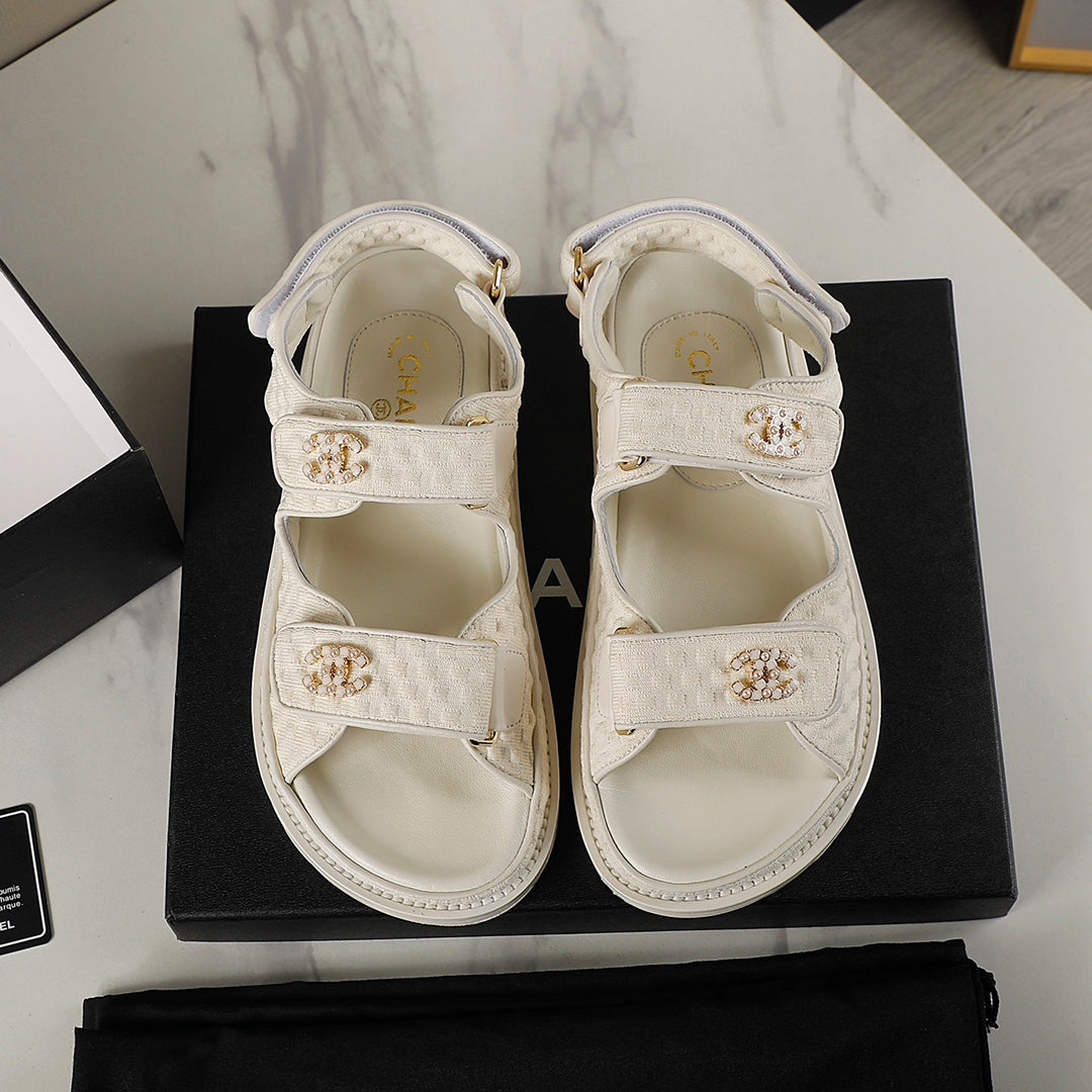 CC 25S Dad Sandal Cream Tweed Calfskin