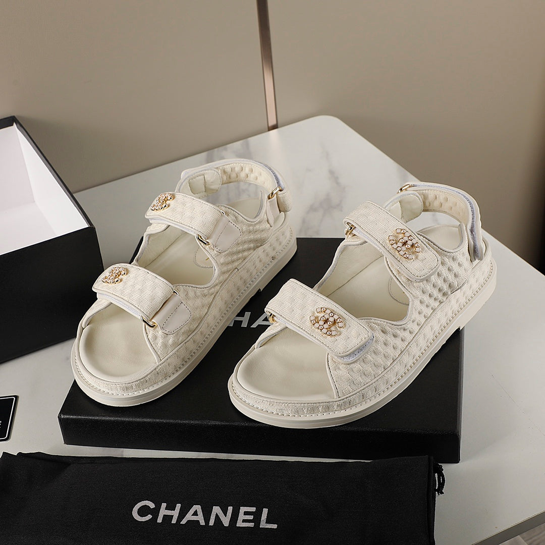 CC 25S Dad Sandal Cream Tweed Calfskin