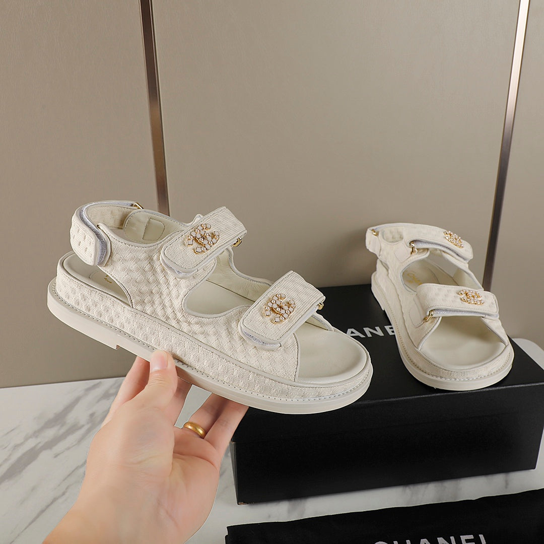 CC 25S Dad Sandal Cream Tweed Calfskin