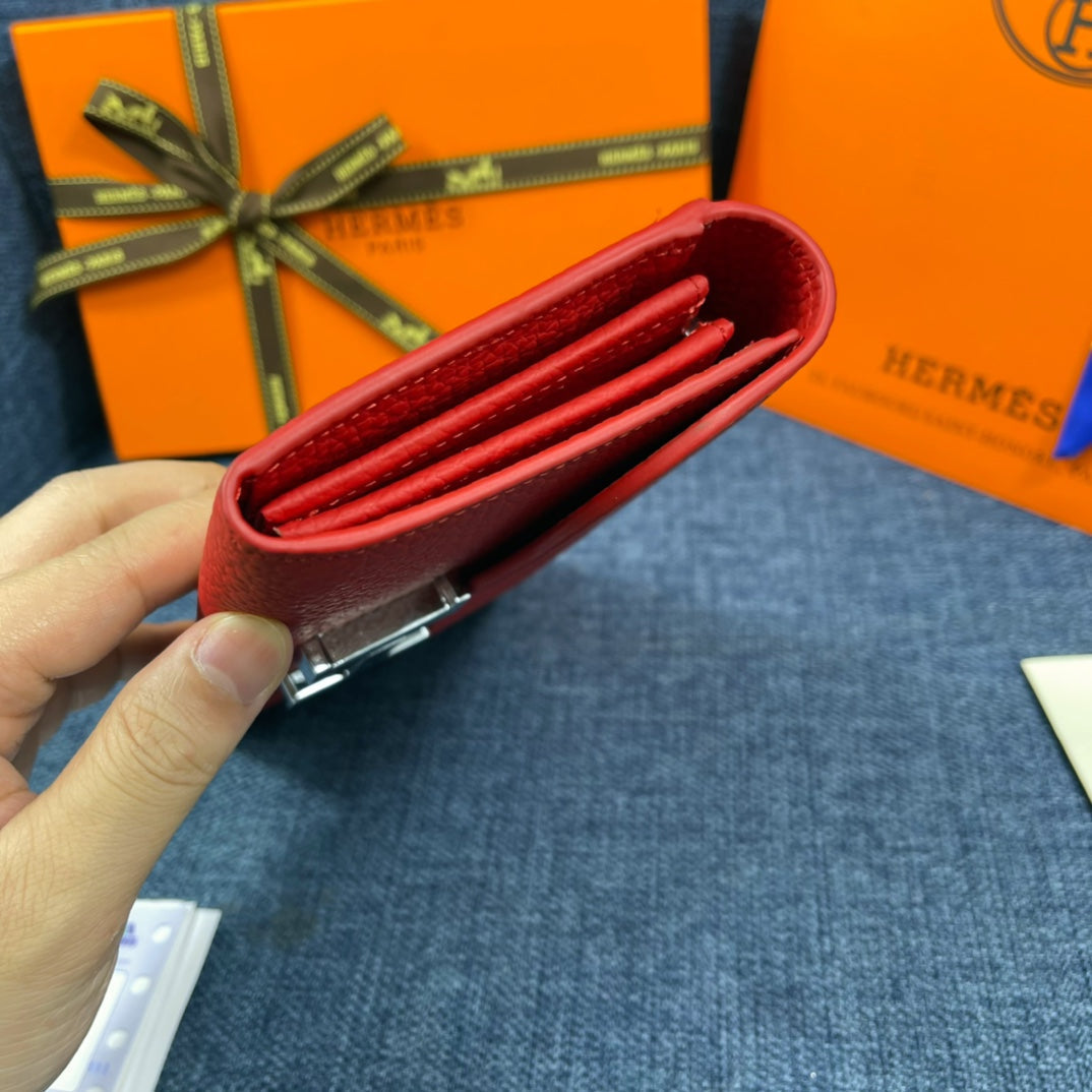 HM CLUTCH CONSTANCE 22 RED CALFSKIN SILVER HARDWARE