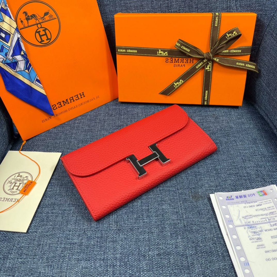 HM CLUTCH CONSTANCE 22 RED CALFSKIN SILVER HARDWARE