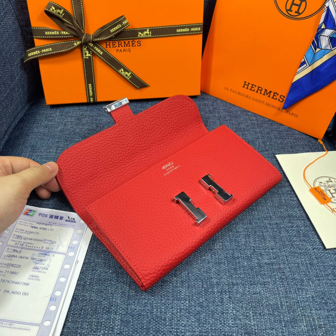 HM CLUTCH CONSTANCE 22 RED CALFSKIN SILVER HARDWARE