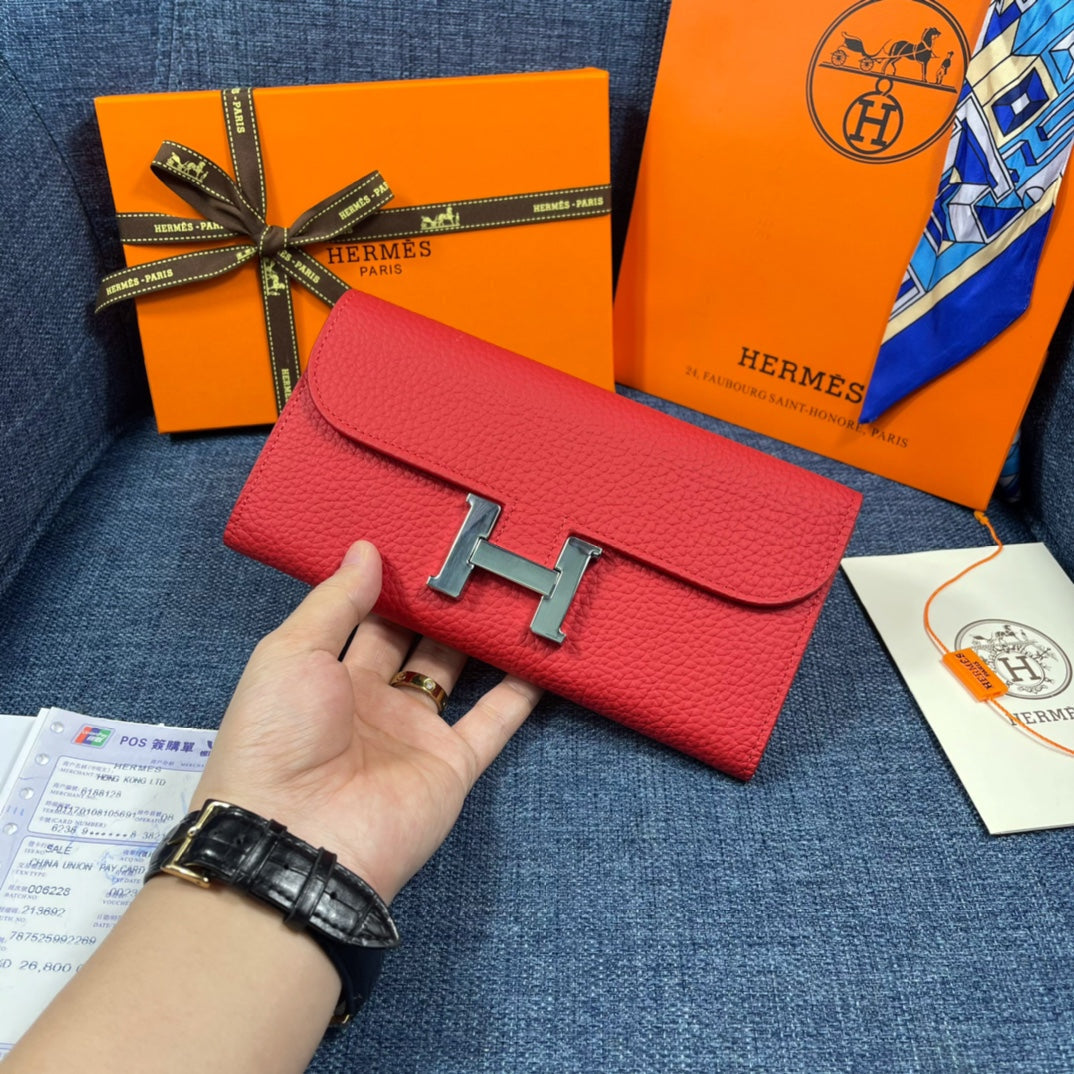 HM CLUTCH CONSTANCE 22 RED CALFSKIN SILVER HARDWARE