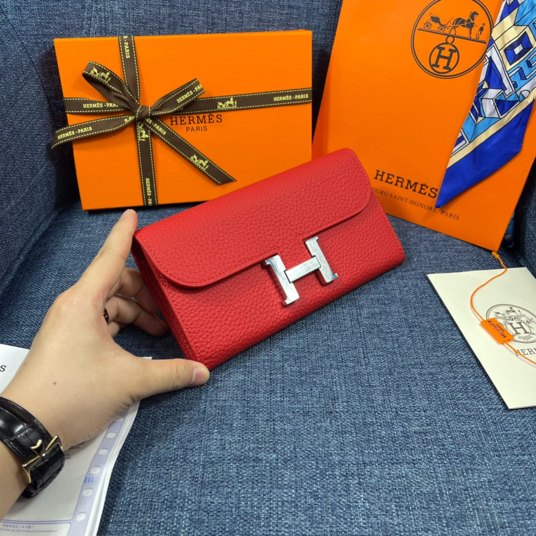 HM CLUTCH CONSTANCE 22 RED CALFSKIN SILVER HARDWARE