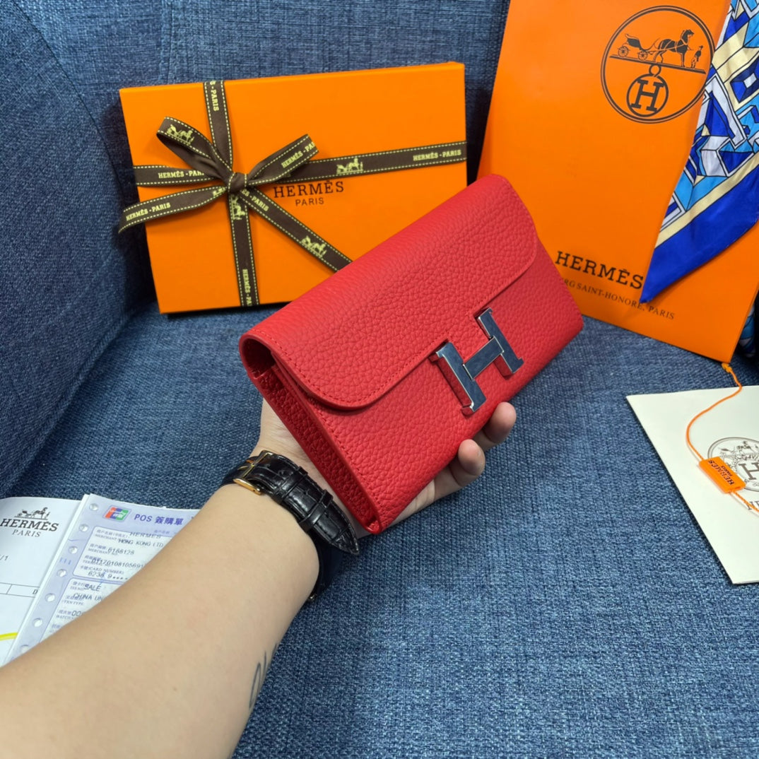 HM CLUTCH CONSTANCE 22 RED CALFSKIN SILVER HARDWARE