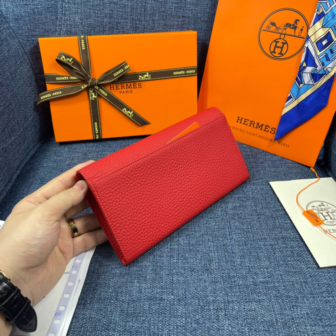 HM CLUTCH CONSTANCE 22 RED CALFSKIN SILVER HARDWARE