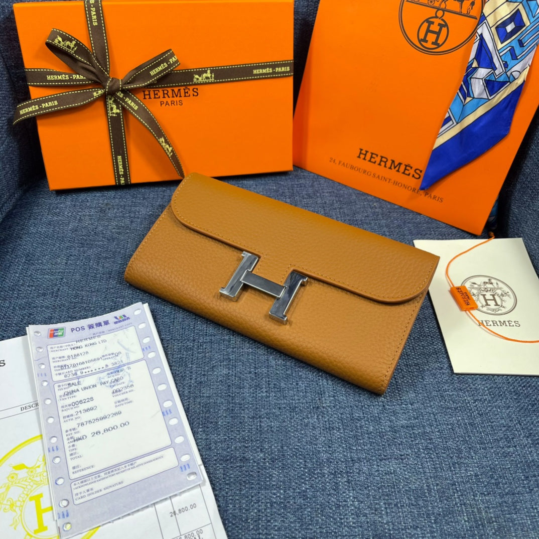 HM CLUTCH CONSTANCE 22 BRONZE CALFSKIN SILVER HARDWARE