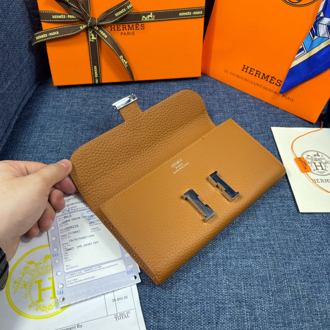 HM CLUTCH CONSTANCE 22 BRONZE CALFSKIN SILVER HARDWARE