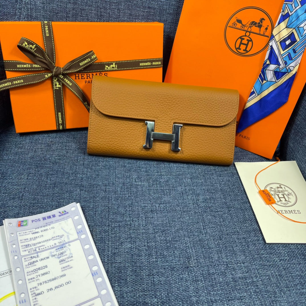 HM CLUTCH CONSTANCE 22 BRONZE CALFSKIN SILVER HARDWARE