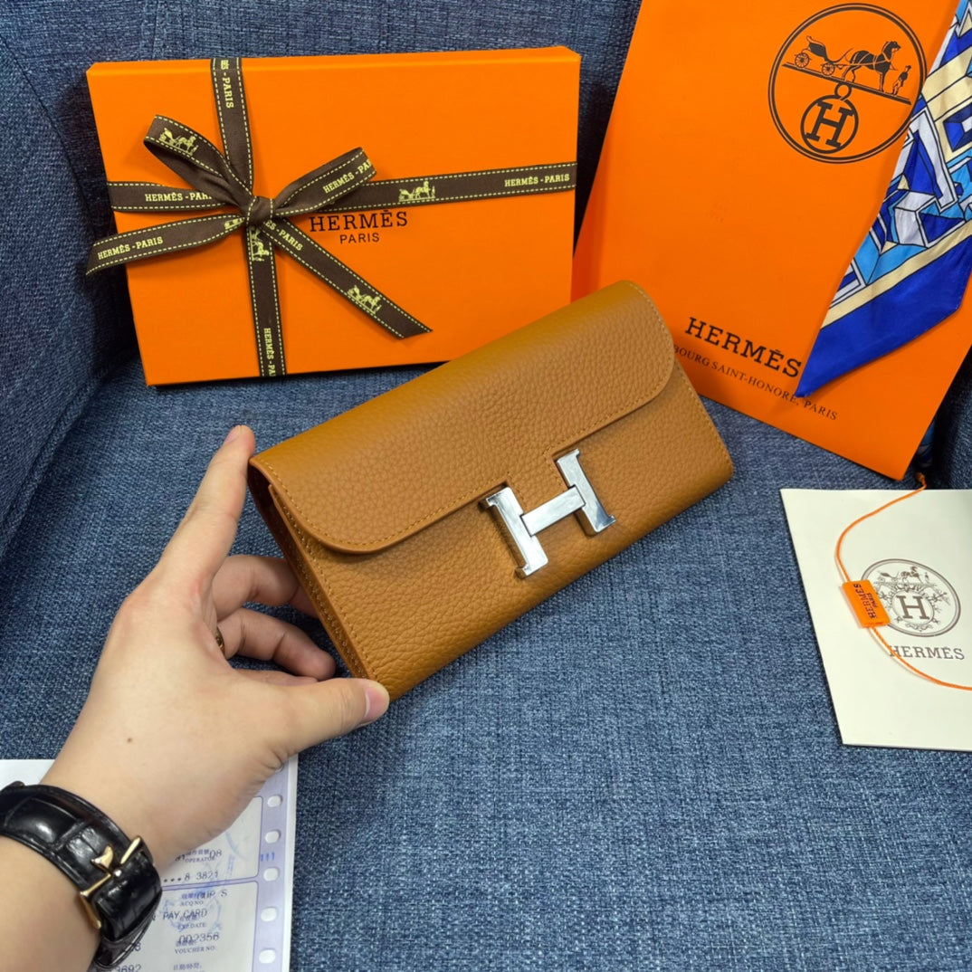 HM CLUTCH CONSTANCE 22 BRONZE CALFSKIN SILVER HARDWARE