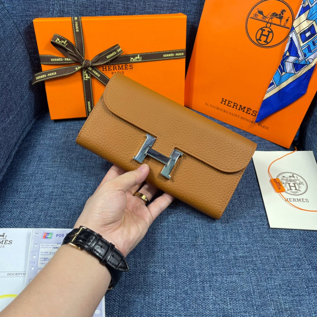 HM CLUTCH CONSTANCE 22 BRONZE CALFSKIN SILVER HARDWARE