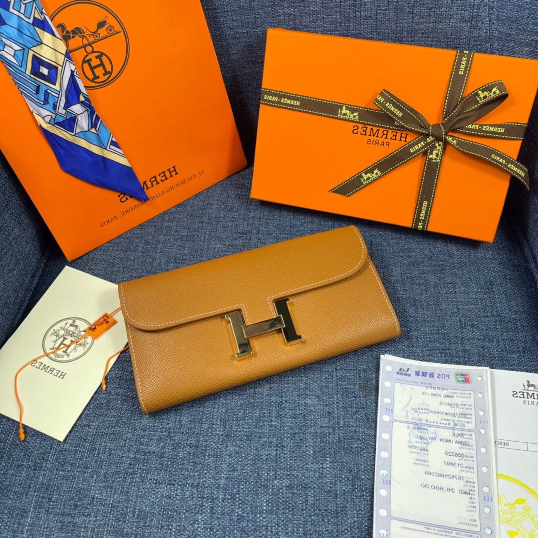 HM CLUTCH CONSTANCE 22 BRONZE CALFSKIN GOLD HARDWARE