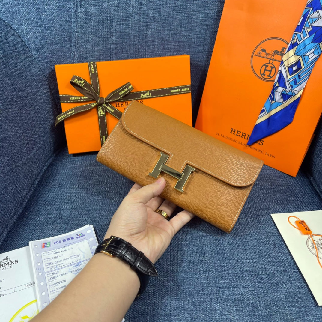 HM CLUTCH CONSTANCE 22 BRONZE CALFSKIN GOLD HARDWARE