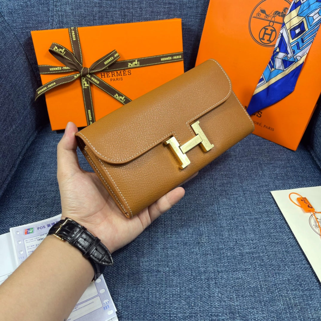 HM CLUTCH CONSTANCE 22 BRONZE CALFSKIN GOLD HARDWARE