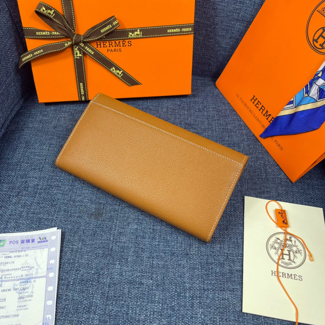 HM CLUTCH CONSTANCE 22 BRONZE CALFSKIN GOLD HARDWARE