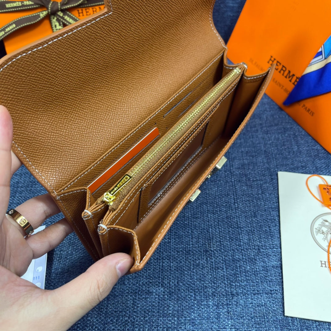 HM CLUTCH CONSTANCE 22 BRONZE CALFSKIN GOLD HARDWARE