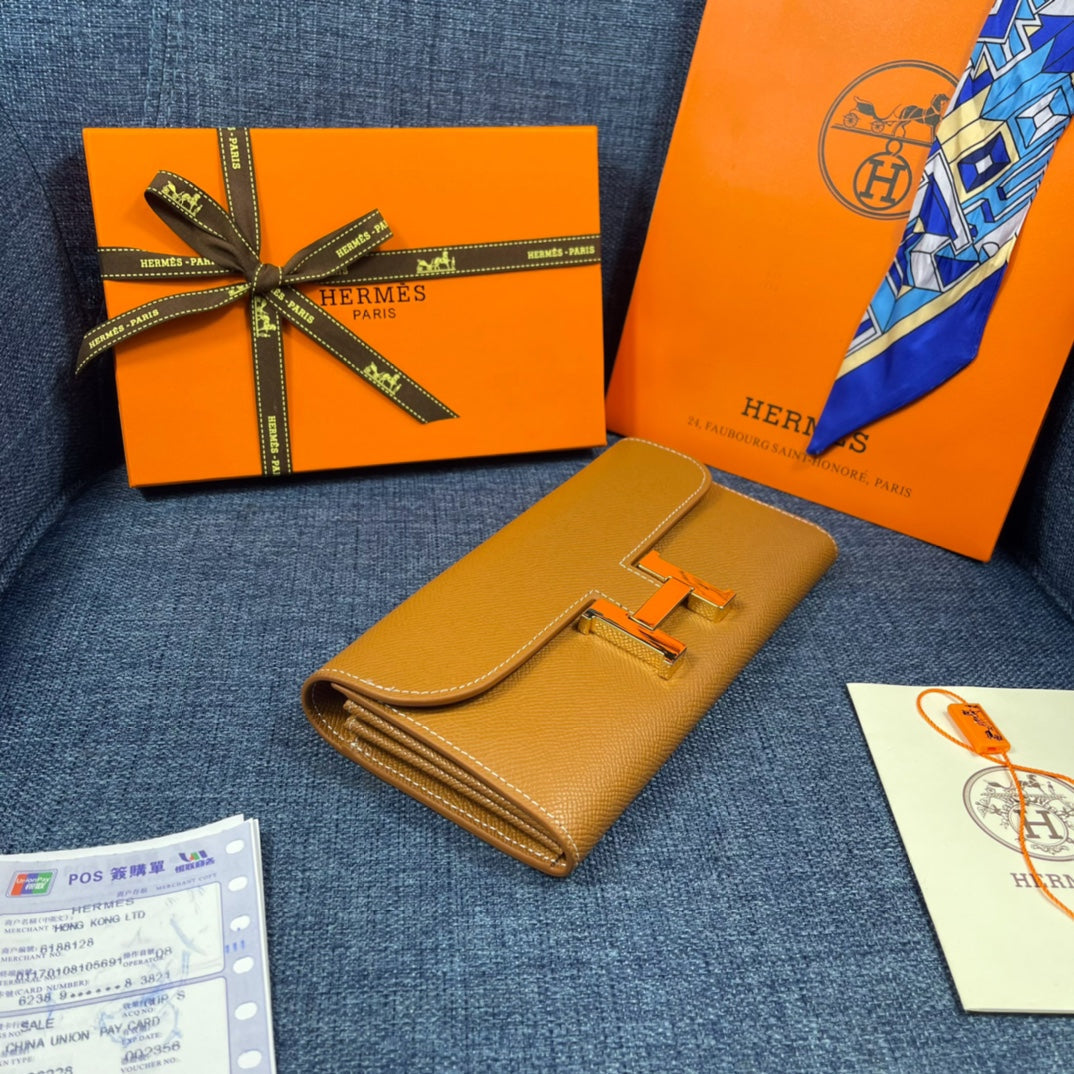 HM CLUTCH CONSTANCE 22 BRONZE CALFSKIN GOLD HARDWARE