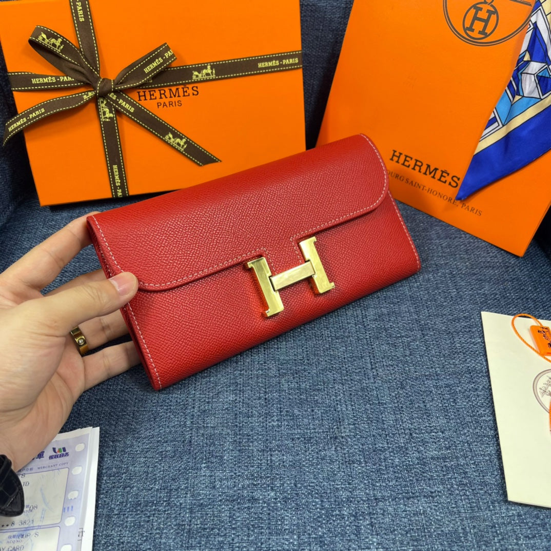 HM CLUTCH CONSTANCE 22 RED CALFSKIN GOLD HARDWARE