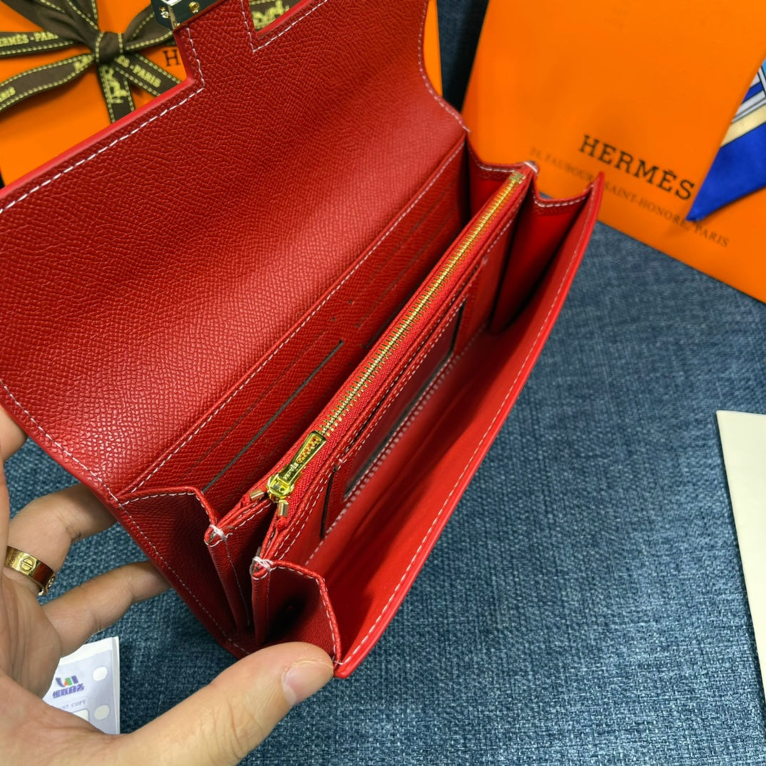 HM CLUTCH CONSTANCE 22 RED CALFSKIN GOLD HARDWARE