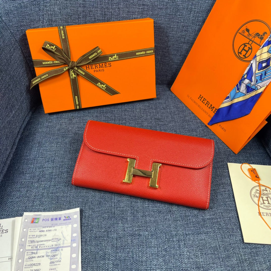 HM CLUTCH CONSTANCE 22 RED CALFSKIN GOLD HARDWARE