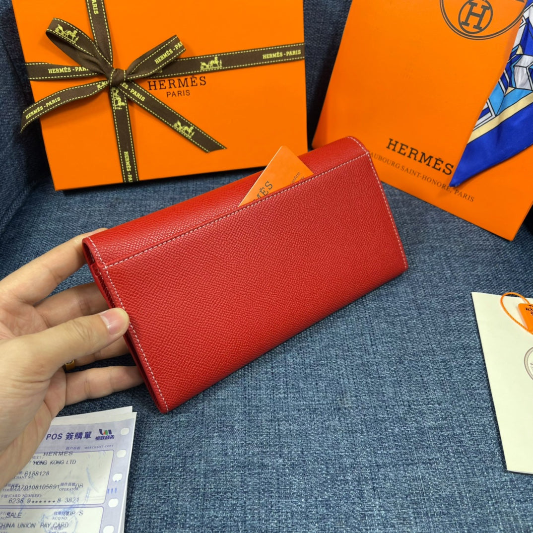 HM CLUTCH CONSTANCE 22 RED CALFSKIN GOLD HARDWARE