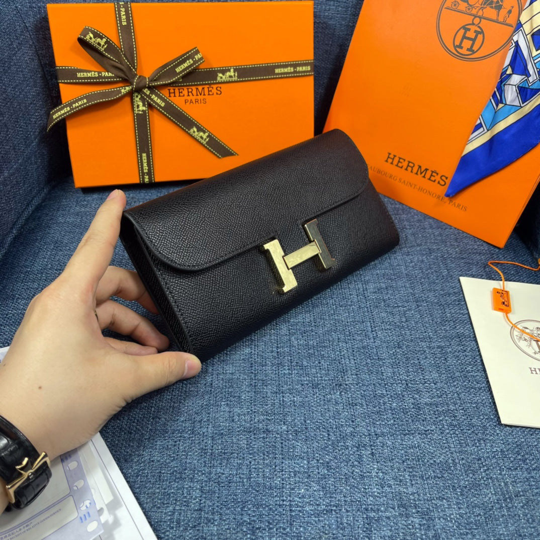 HM CLUTCH CONSTANCE 22 BLACK CALFSKIN GOLD HARDWARE