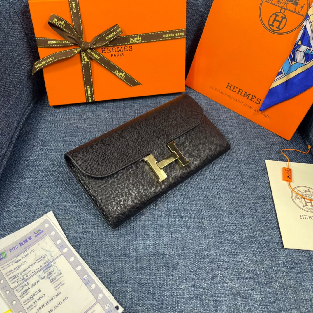 HM CLUTCH CONSTANCE 22 BLACK CALFSKIN GOLD HARDWARE