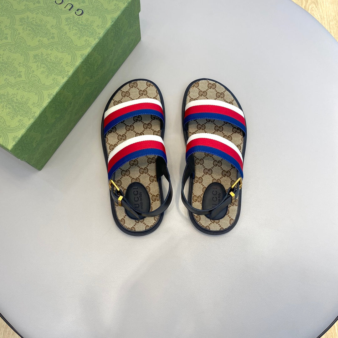 GG Men's Web Sandals Brown Canvas 558896