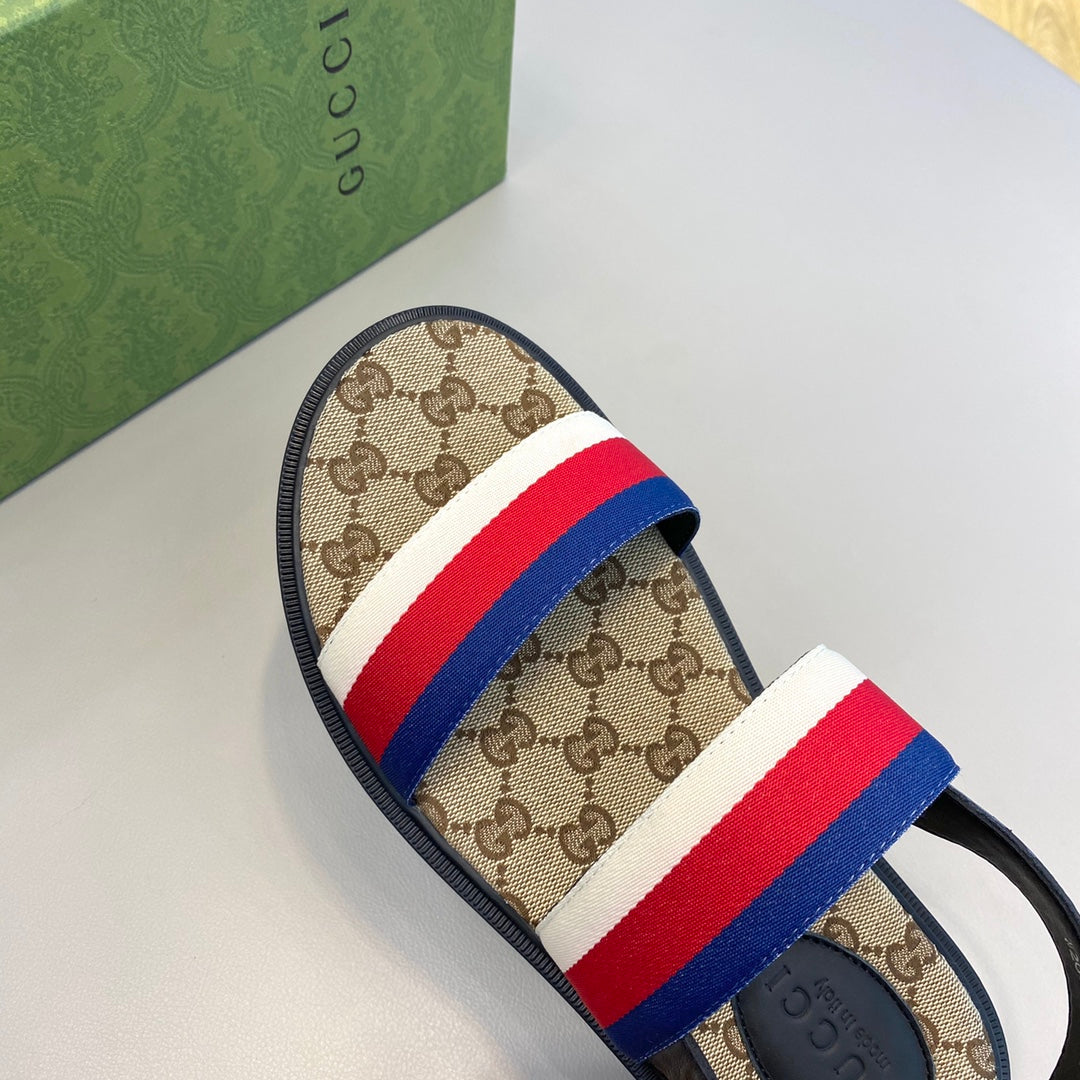 GG Men's Web Sandals Brown Canvas 558896