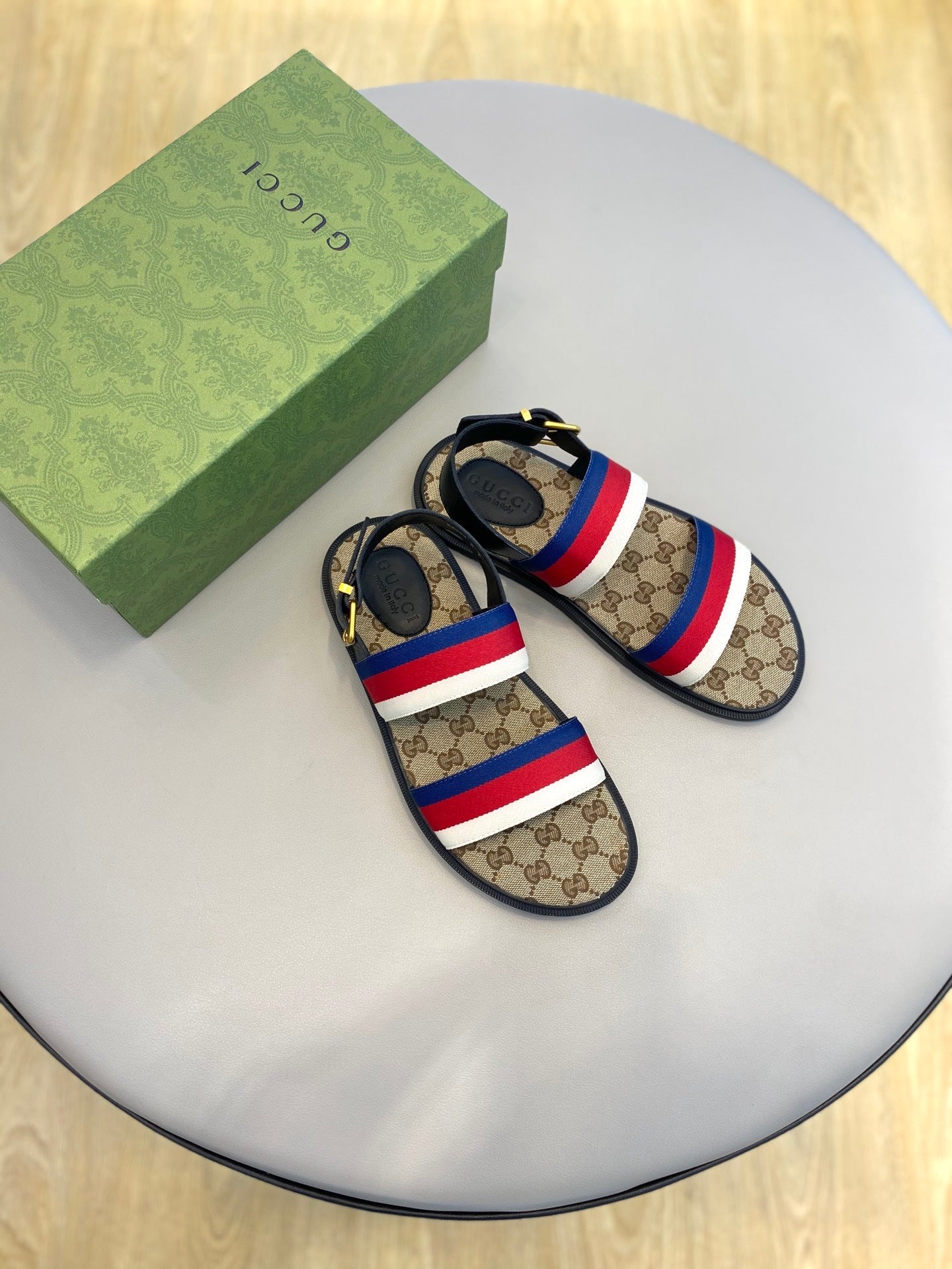 GG Men's Web Sandals Brown Canvas 558896