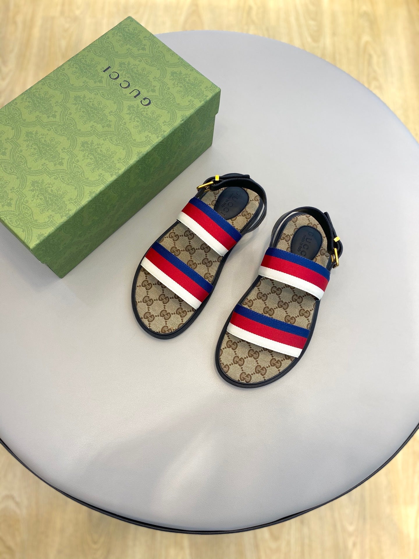 GG Men's Web Sandals Brown Canvas 558896