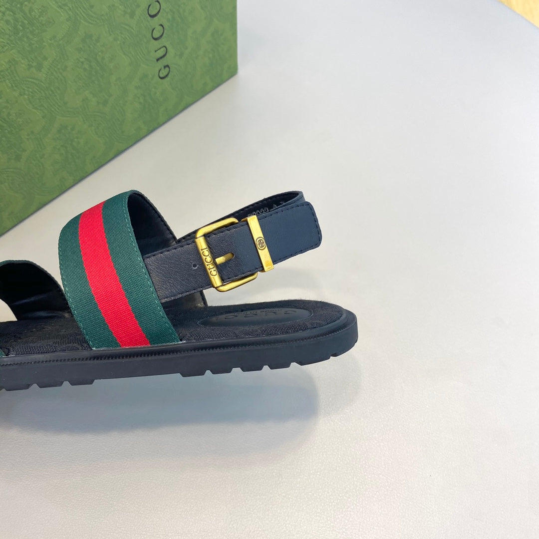 GG Men's Web Sandals Black Green Canvas 558892