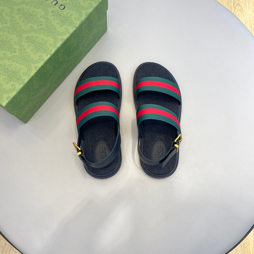 GG Men's Web Sandals Black Green Canvas 558892