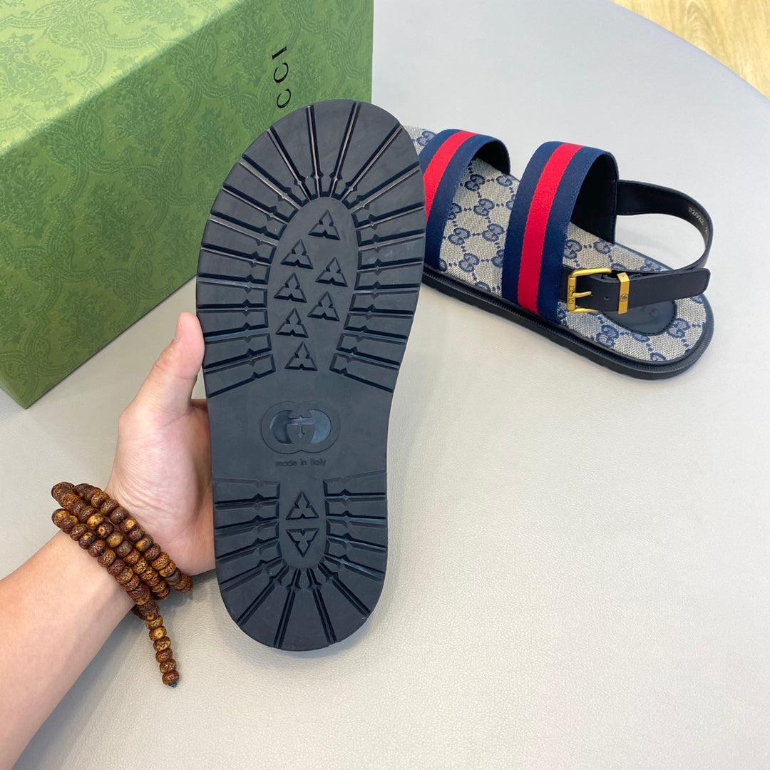 GG Men's Web Sandals Blue Canvas 558887