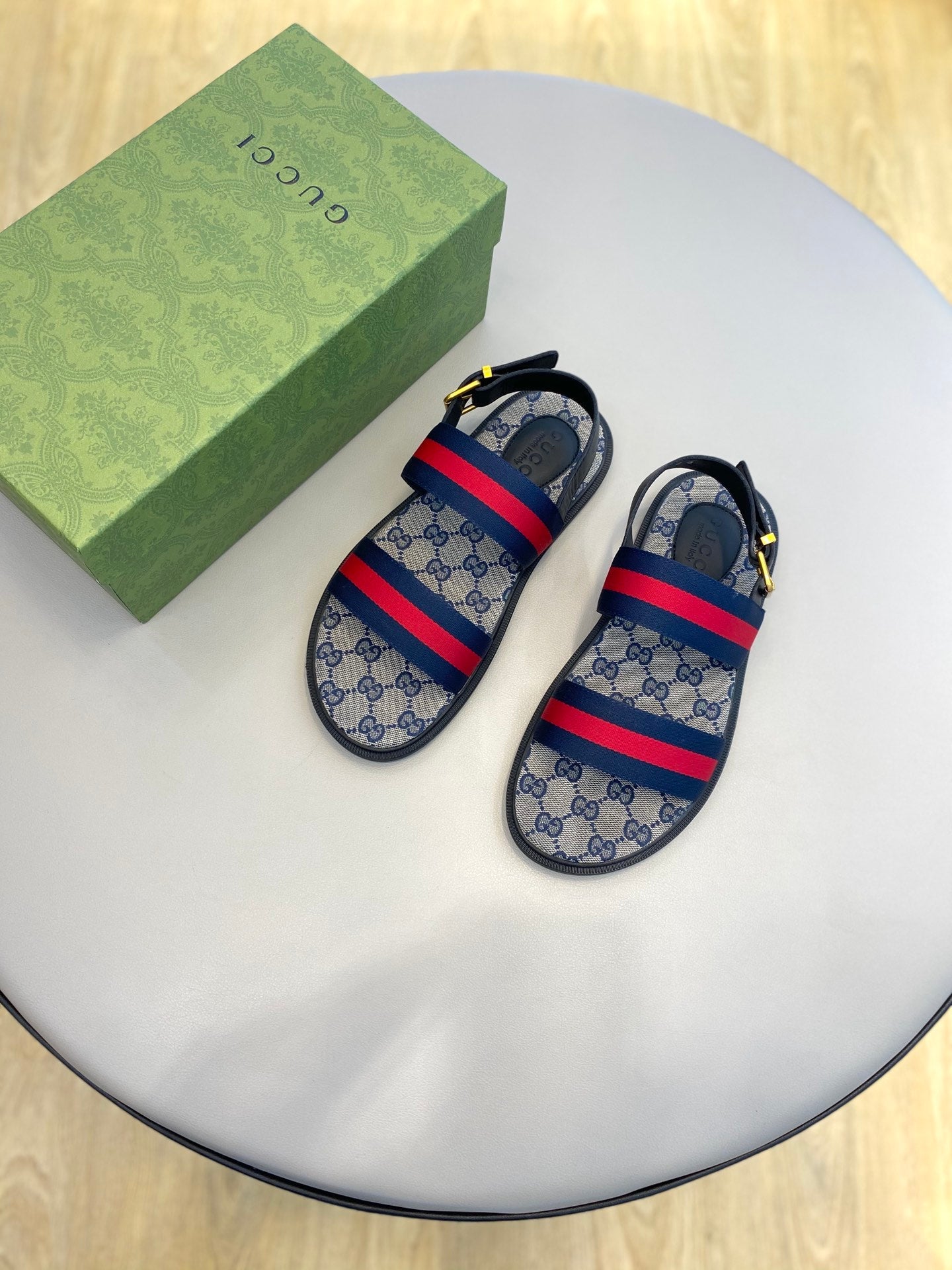 GG Men's Web Sandals Blue Canvas 558887